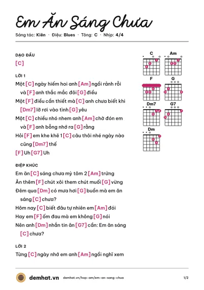 Hợp âm Em Ăn Sáng Chưa (Kiên) – bản nhạc PDF trang 1, tông C