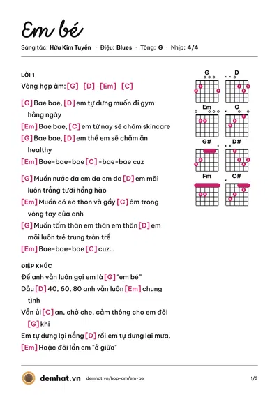 Hợp âm Em bé (AMEE) – bản nhạc PDF trang 1, tông G