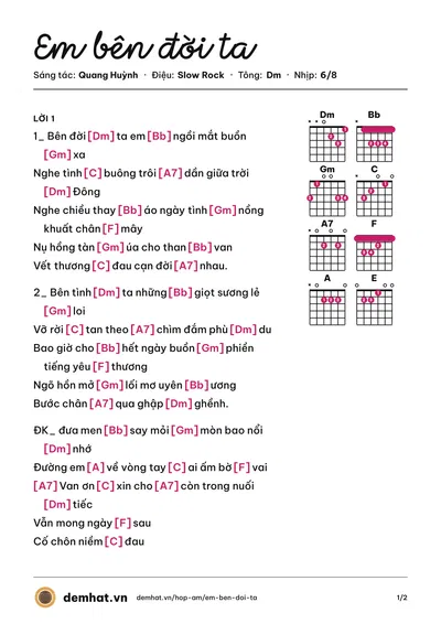 Hợp âm Em bên đời ta (Quang Huỳnh) – bản nhạc PDF trang 1, tông Dm
