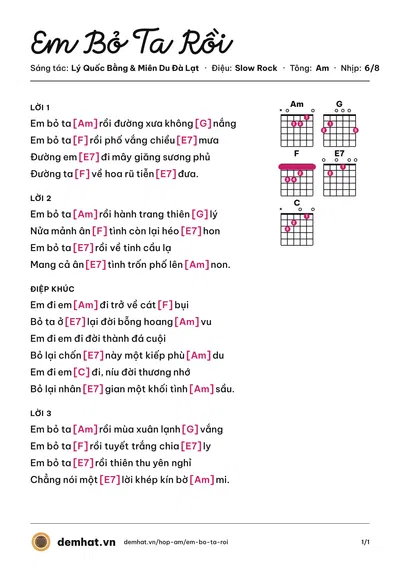 Hợp âm Em Bỏ Ta Rồi (Diễm Ly) – bản nhạc PDF trang 1, tông Am
