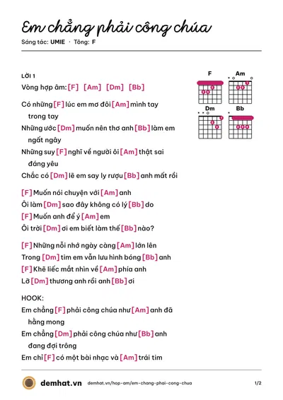 Hợp âm Em chẳng phải công chúa (UMIE) – bản nhạc PDF trang 1, tông F