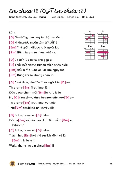 Hợp âm Em chưa 18 (OST Em chưa 18) (Will) – bản nhạc PDF trang 1, tông Em
