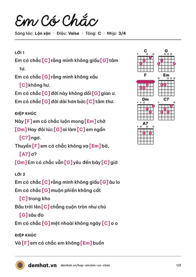 Hợp âm Em Có Chắc (Lộn xộn) – bản nhạc PDF trang 1, tông C