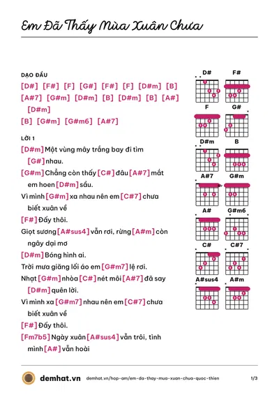 Hợp âm Em Đã Thấy Mùa Xuân Chưa (Quốc Thiên) – bản nhạc PDF trang 1