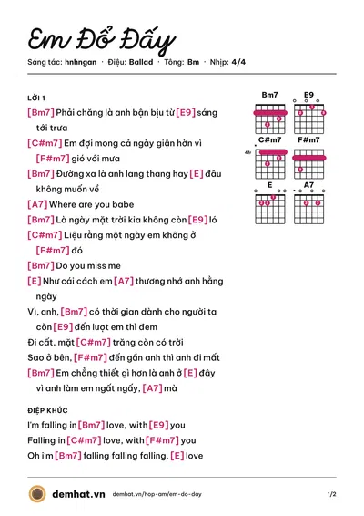 Hợp âm Em Đổ Đấy (hnhngan) – bản nhạc PDF trang 1, tông Bm