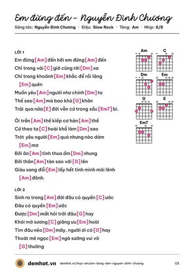 Hợp âm Em đừng đến - Nguyễn Đình Chương (Nguyễn Đình Chương) – bản nhạc PDF trang 1, tông Am