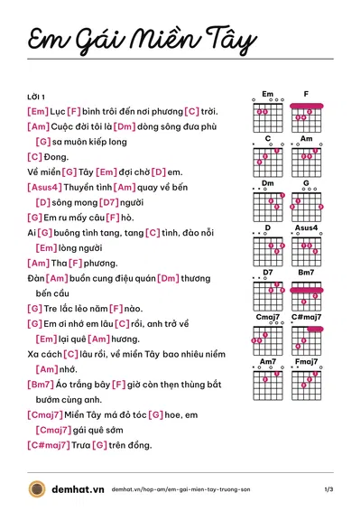 Hợp âm Em Gái Miền Tây (Trường Sơn) – bản nhạc PDF trang 1