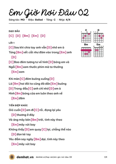 Hợp âm Em Giờ Nơi Đâu 02 (MO) – bản nhạc PDF trang 1, tông C