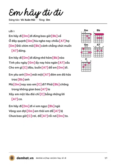 Hợp âm Em hãy đi đi (Lệ Hồng) – bản nhạc PDF trang 1, tông Dm
