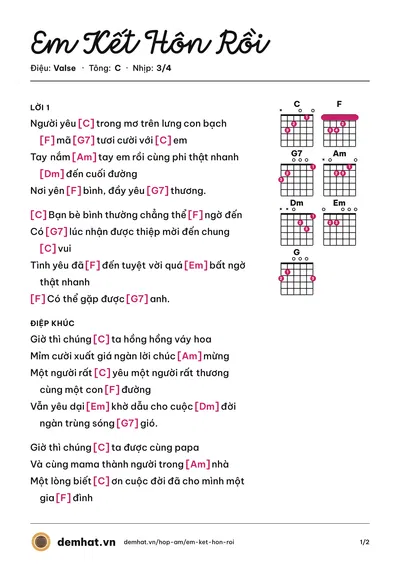 Hợp âm Em Kết Hôn Rồi (Hamlet Trương) – bản nhạc PDF trang 1, tông C