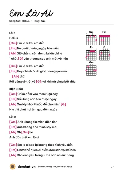Hợp âm Em Là Ai (Helius) – bản nhạc PDF trang 1, tông Cm