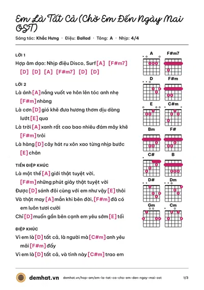 Hợp âm Em Là Tất Cả (Chờ Em Đến Ngày Mai OST) (Đức Phúc) – bản nhạc PDF trang 1, tông A