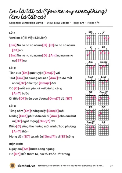 Hợp âm Em là tất cả (You’re my everything) (Em là tất cả) (Santa Esmeralda) – bản nhạc PDF trang 1, tông Em