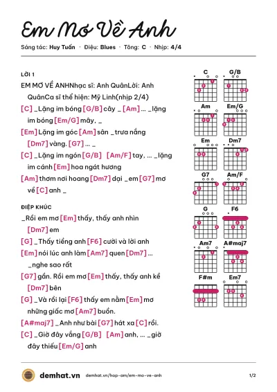 Hợp âm Em Mơ Về Anh (Mỹ Linh) – bản nhạc PDF trang 1, tông C