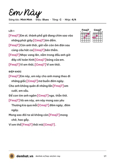 Hợp âm Em Này (Minh Minh) – bản nhạc PDF trang 1, tông C