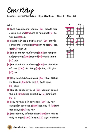 Hợp âm Em Này (Gin Tuấn Kiệt) – bản nhạc PDF trang 1, tông C