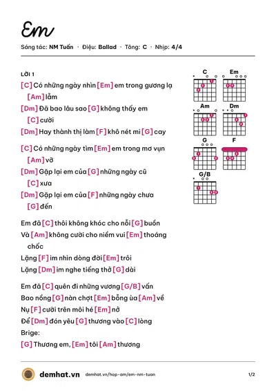 Hợp âm Em (NM Tuấn) – bản nhạc PDF trang 1, tông C