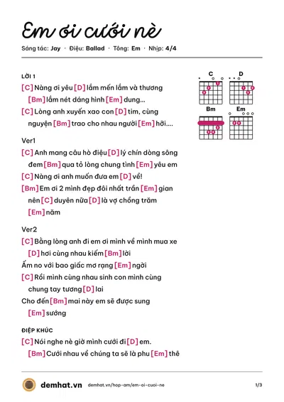 Hợp âm Em ơi cưới nè (Jay) – bản nhạc PDF trang 1, tông Em