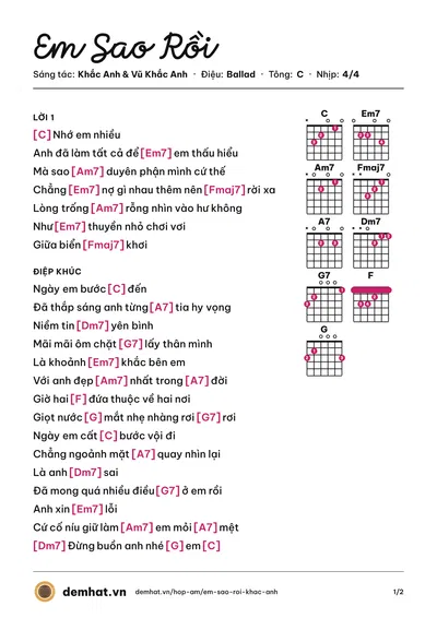 Hợp âm Em Sao Rồi (Anh Quân) – bản nhạc PDF trang 1, tông C