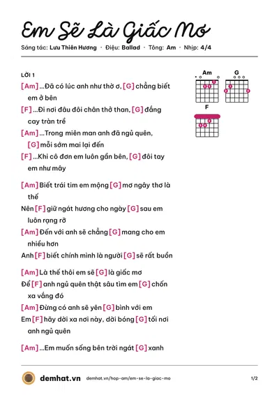 Hợp âm Em Sẽ Là Giấc Mơ (Hoàng Hải) – bản nhạc PDF trang 1, tông Am
