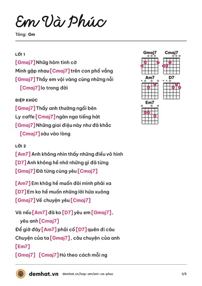 Hợp âm Em Và Phúc (Thanh Thúy) – bản nhạc PDF trang 1, tông Gm