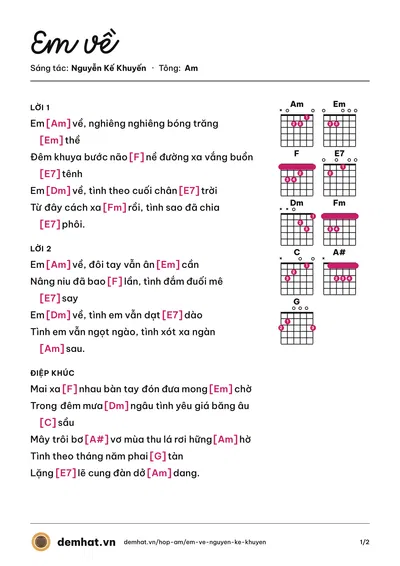 Hợp âm Em về (Ngọc Anh) – bản nhạc PDF trang 1, tông Am
