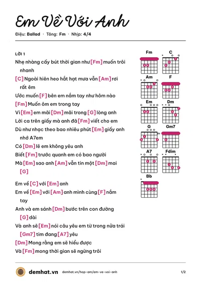 Hợp âm Em Về Với Anh (Yanbi) – bản nhạc PDF trang 1, tông Fm