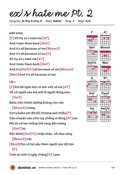 Hợp âm ex's hate me Pt. 2 (AMEE) – bản nhạc PDF trang 1, tông F