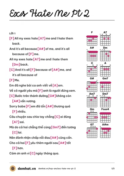 Hợp âm Exs Hate Me Pt 2 (ameeb ray) – bản nhạc PDF trang 1