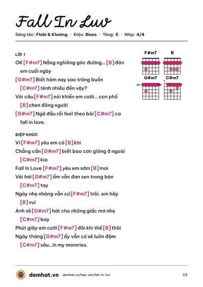 Hợp âm Fall In Luv (Khương) – bản nhạc PDF trang 1, tông E