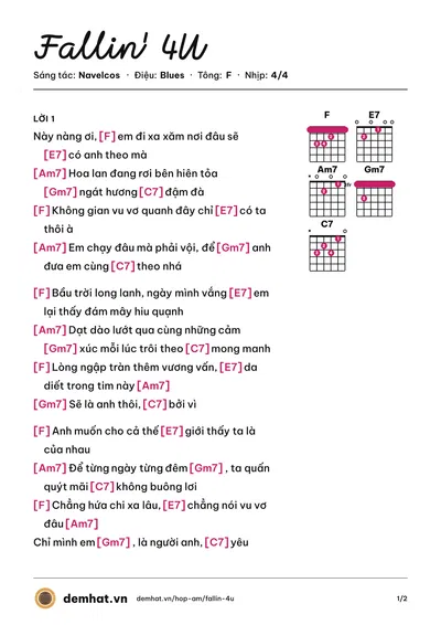 Hợp âm Fallin' 4U (Navelcos) – bản nhạc PDF trang 1, tông F