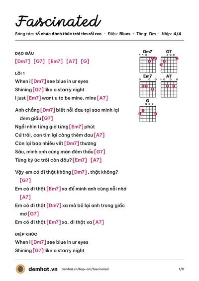 Hợp âm Fascinated (trẻ rối bời) – bản nhạc PDF trang 1, tông Dm