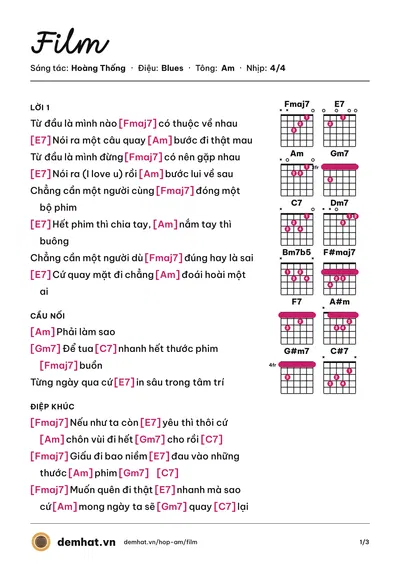 Hợp âm Film (Hoàng Thống) – bản nhạc PDF trang 1, tông Am