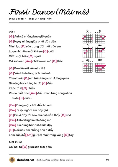 Hợp âm First Dance (Mải mê) (UPRIZE) – bản nhạc PDF trang 1, tông G