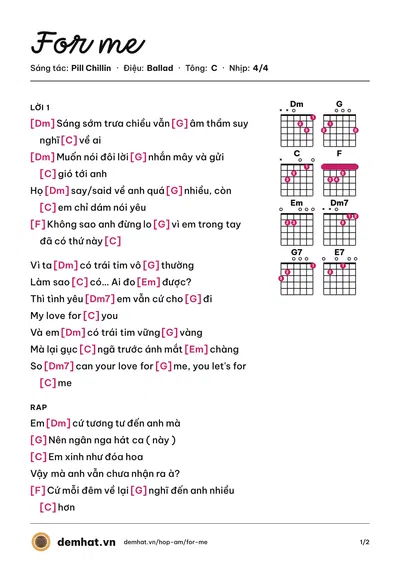 Hợp âm For me (Steffy) – bản nhạc PDF trang 1, tông C