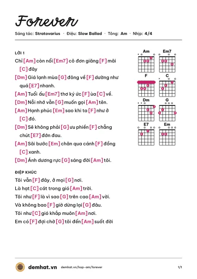 Hợp âm Forever (Quân Keyboard) – bản nhạc PDF trang 1, tông Am