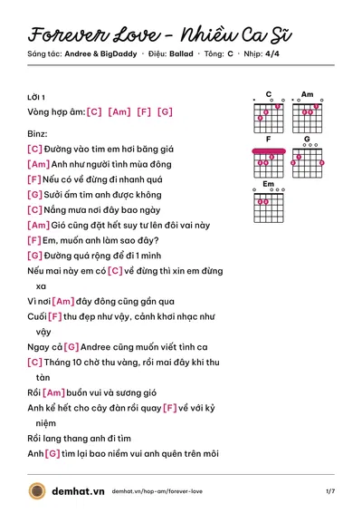 Hợp âm Forever Love - Nhiều Ca Sĩ (BigDaddy) – bản nhạc PDF trang 1, tông C