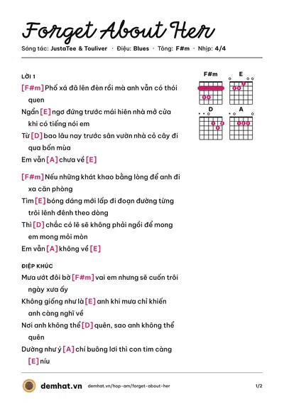 Hợp âm Forget About Her (JustaTee) – bản nhạc PDF trang 1, tông F#m