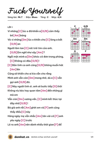 Hợp âm Fuck Yourself (Mr.T) – bản nhạc PDF trang 1, tông C
