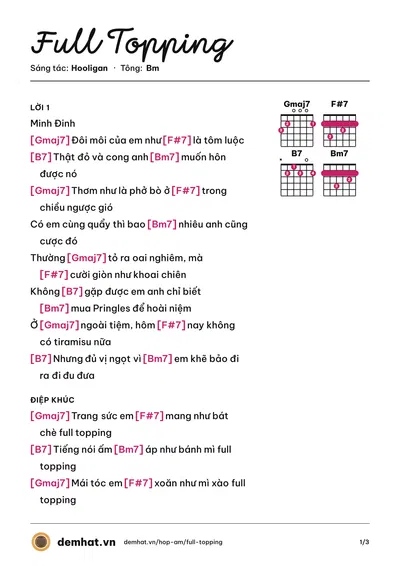 Hợp âm Full Topping (Minh Đinh) – bản nhạc PDF trang 1, tông Bm