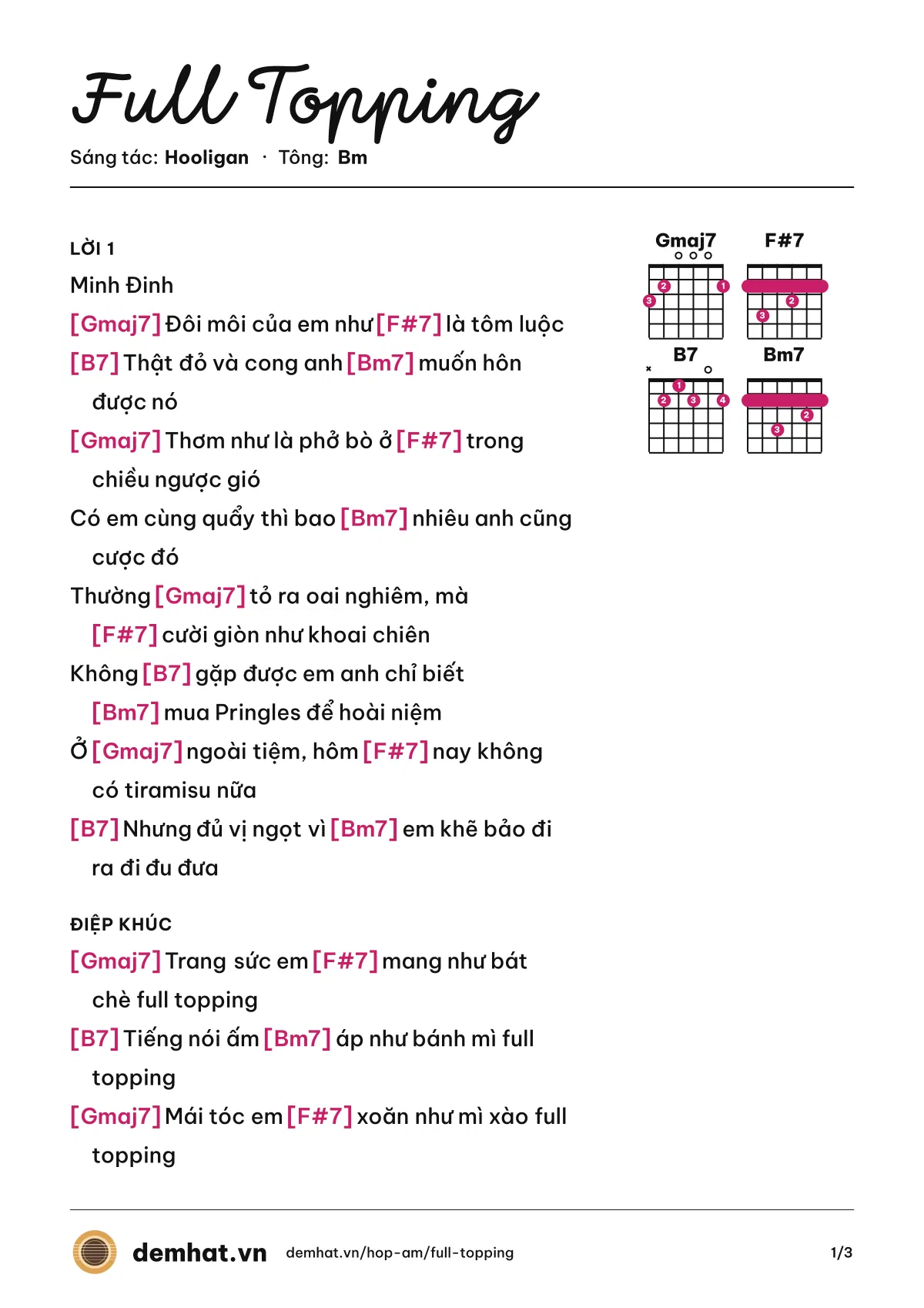 Hợp âm Full Topping (Minh Đinh) – bản nhạc PDF trang 1, tông Bm