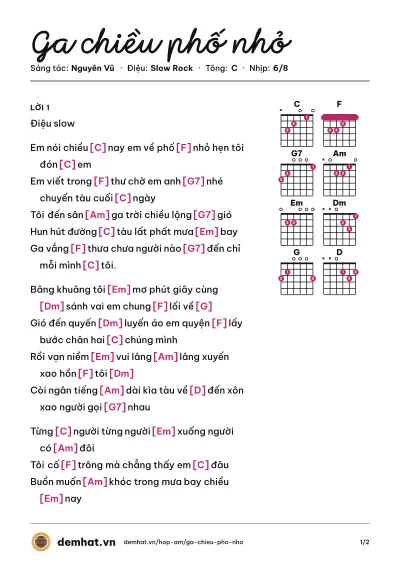 Hợp âm Ga chiều phố nhỏ (Chế Linh) – bản nhạc PDF trang 1, tông C