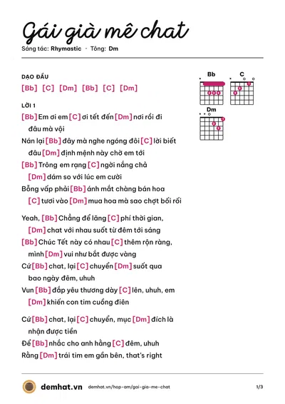 Hợp âm Gái già mê chat (Rhymastic) – bản nhạc PDF trang 1, tông Dm