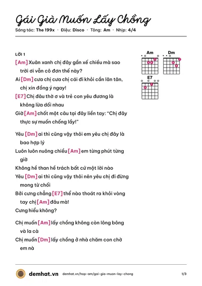 Hợp âm Gái Già Muốn Lấy Chồng (Ninh Dương Lan Ngọc) – bản nhạc PDF trang 1, tông Am