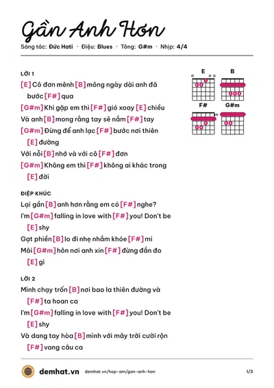 Hợp âm Gần Anh Hơn (Đức Hati) – bản nhạc PDF trang 1, tông G#m