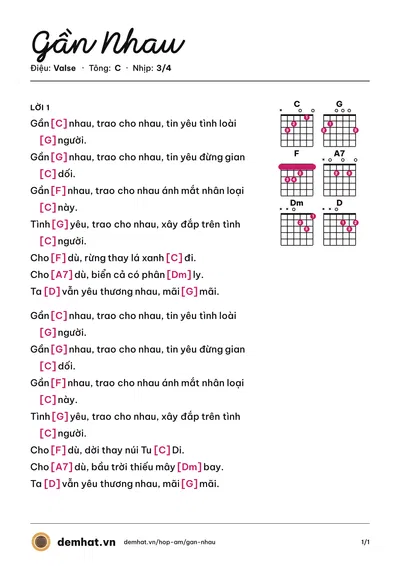 Hợp âm Gần Nhau (HỢP CA) – bản nhạc PDF trang 1, tông C
