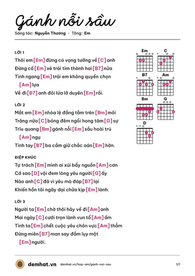 Hợp âm Gánh nỗi sầu (Nguyễn Thương) – bản nhạc PDF trang 1, tông Em