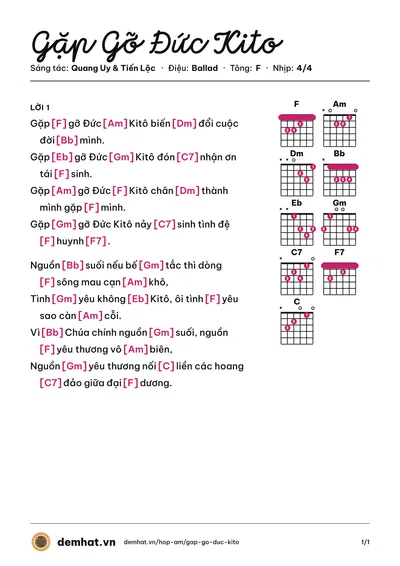 Hợp âm Gặp Gỡ Đức Kito (Sinh hoạt TNTT) – bản nhạc PDF trang 1, tông F