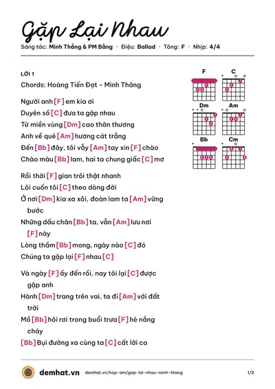 Hợp âm Gặp Lại Nhau (Minh Thắng) – bản nhạc PDF trang 1, tông F