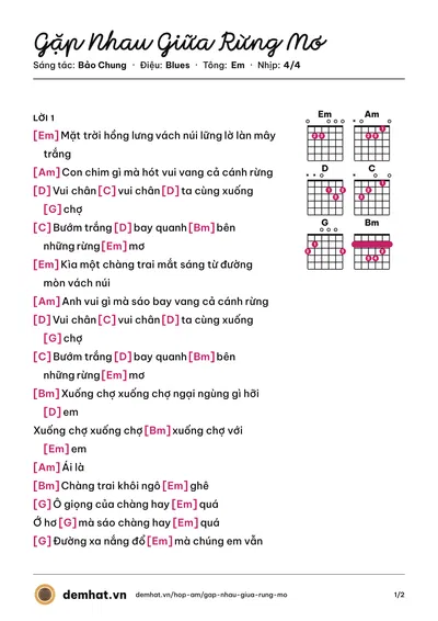 Hợp âm Gặp Nhau Giữa Rừng Mơ (Trọng Tấn) – bản nhạc PDF trang 1, tông Em